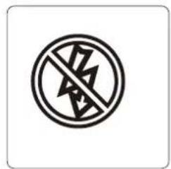 Warning symbol with crossed-out lightning bolt inside a circle, indicating no protection or hazard.