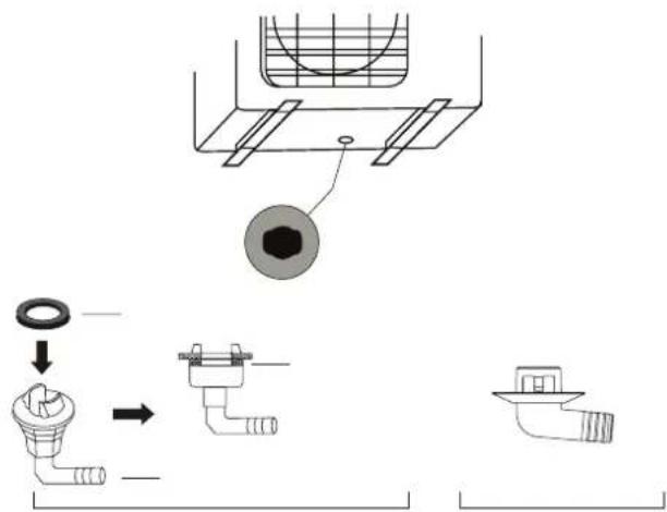 Technical diagram showing pipe fitting and component assembly with labeled parts and directional arrows