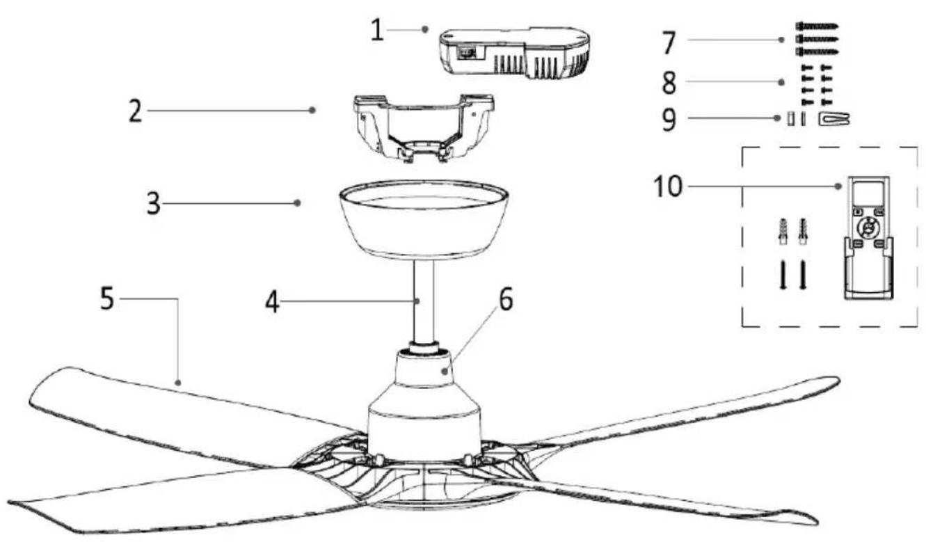 Technical diagram of a five-pipolar air conditioner with numbered parts and exploded view details