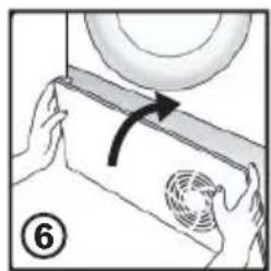 Illustration of hands holding a fan or vent with an arrow indicating rotation, no text or symbols.