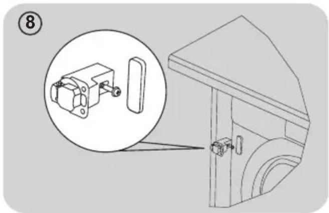 Technical diagram showing a door lock mechanism with an inset close-up of the component, labeled with number 8.