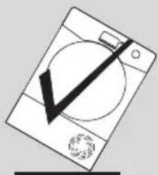 Simple line drawing of a washing machine with a circular dial and a diagonal arrow (no text or symbols).