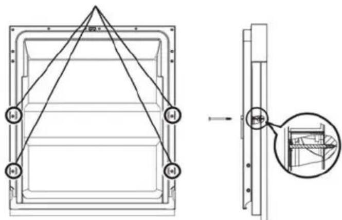 Technical diagram showing a structural assembly with labeled components and an inset close-up of a mechanical component detail.