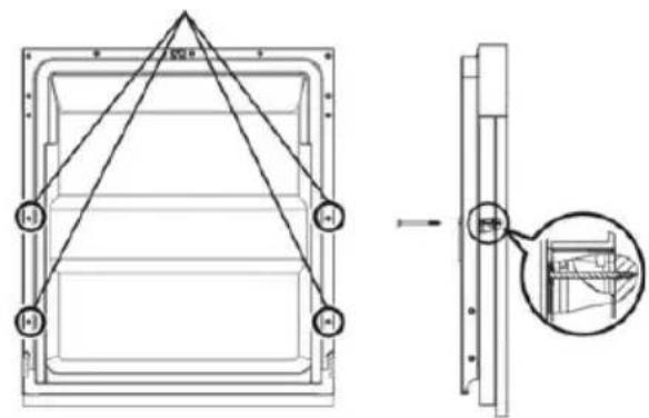 Technical diagram showing a structural frame with labeled components and an inset close-up of a mechanical component detail.
