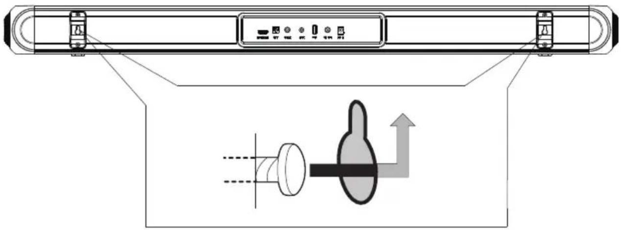 Technical diagram of a device panel with labeled buttons and an arrow indicating direction or flow, including a schematic diagram below.