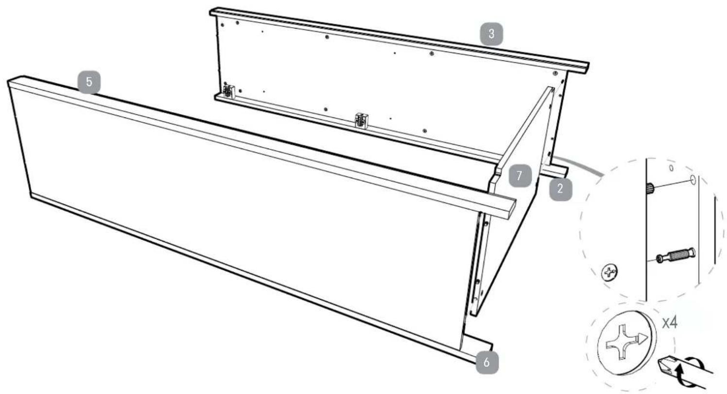 Technical diagram of a mechanical assembly with numbered components and a magnified inset showing tool path and component selection.
