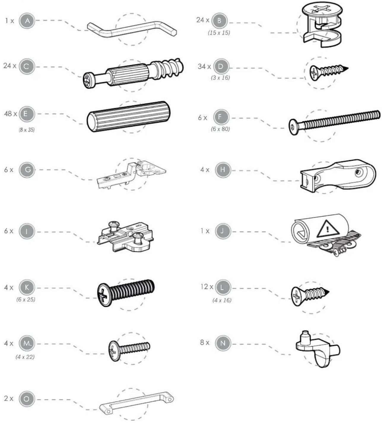 Silver Cross Seville Cot bed - Fittings list: - 1