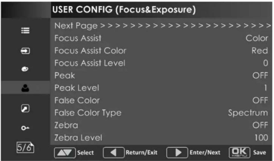 USER CONFIG (Focus&Exposure) Next Page >>>>>>>>>>
