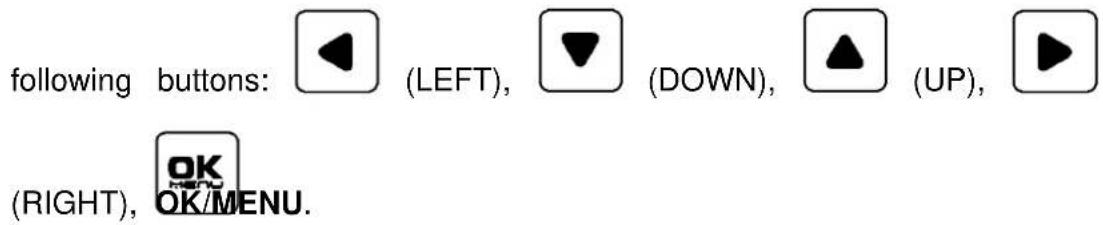 following buttons: ← (LEFT), ▼ (DOWN), ▲ (UP), ▶ (RIGHT), OK/MENU.