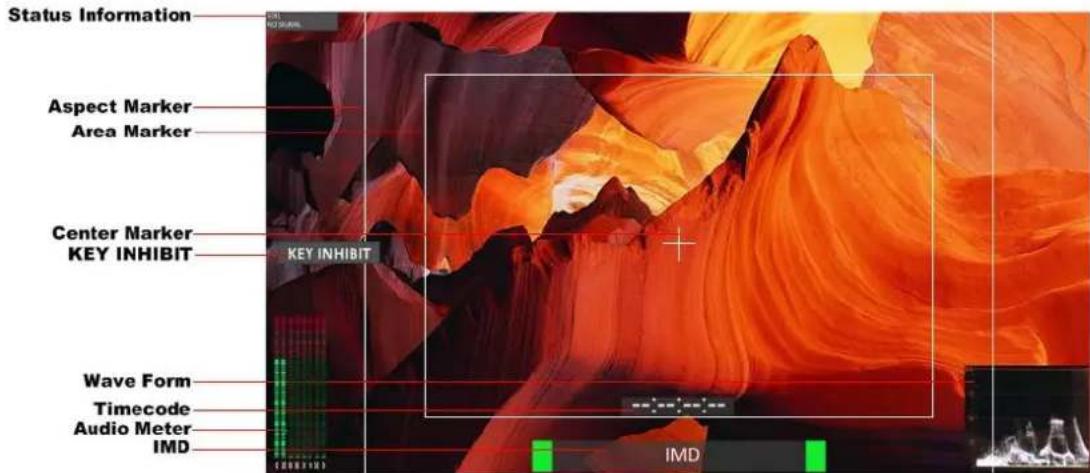 Status Information Aspect Marker Area Marker Center Marker KEY INHIBIT KEY INHIBIT Wave Form Timecode Audio Meter IMD IMD