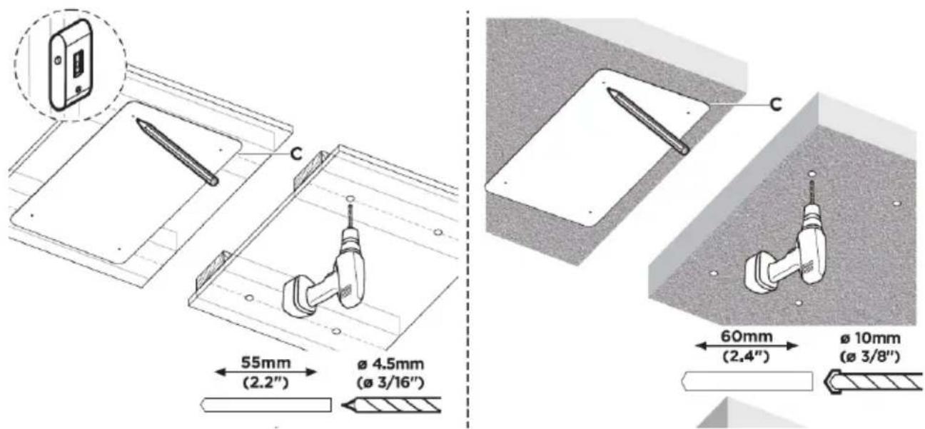 55mm (2.2") Ø 4.5mm (Ø 3/16") 60mm (2.4") Ø 10mm (Ø 3/8")