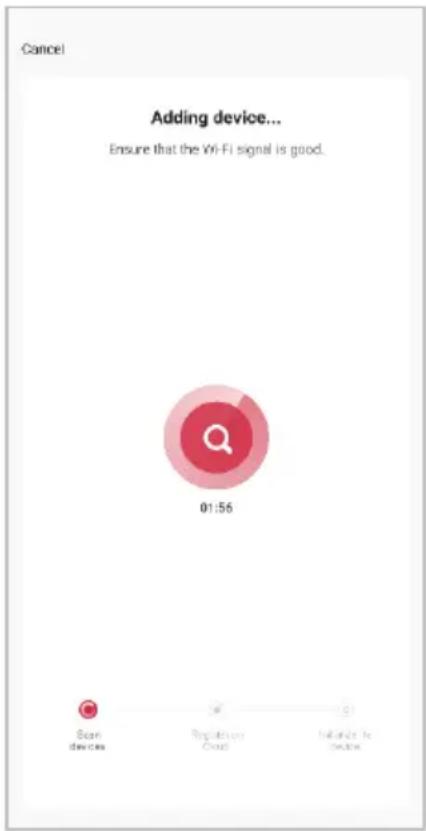 Cancel Adding device... Ensure that the Wi-Fi signal is good. 01:56 Scan devices Regulations Court Initiable to device