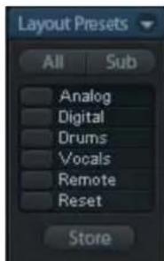 Layout Presets All Sub Analog Digital Drums Vocals Remote Reset Store