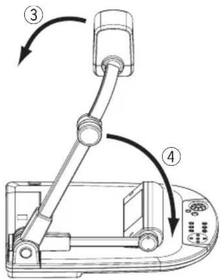 Diagram of a robotic device with labeled parts and directional arrows indicating motion or assembly steps.