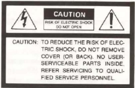CAUTION RISK OF ELECTRIC SHOCK DO NOT OPEN CAUTION: TO REDUCE THE RISK OF ELEC- TRIC SHOCK, DO NOT REMOVE COVER (OR BACK). NO USER- SERVICEABLE PARTS INSIDE. REFER SERVICING TO QUALI- FIED SERVICE PERSONNEL.