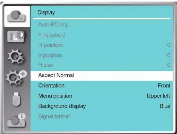 Display Auto PC adj. Fine sync 0 H position 0 V position 0 H.size 0 Aspect Normal Orientation Front Menu position Upper left Background display Blue Signal format ...