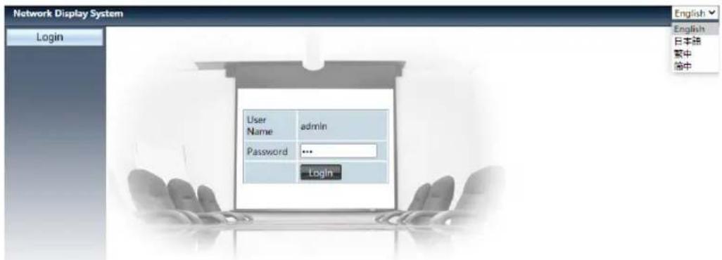 Network Display System Login User Name admin Password ... Login English English 日本語 繁中 简中