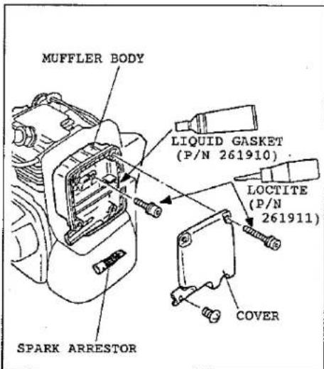 MUFFLER BODY LIQUID GASKET (P/N 261910) LOCTITE (P/N 261911) COVER SPARK ARRESTOR