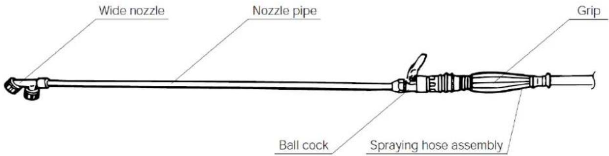 Wide nozzle Nozzle pipe Grip Ball cock Spraying hose assembly