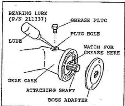 BEARING LUBE (P/N 211337) LUBE GEAR CASE ATTACHING SHAFT BOSS ADAPTER GREASE PLUG PLUG HOLE WATCH FOR GREASE HERE
