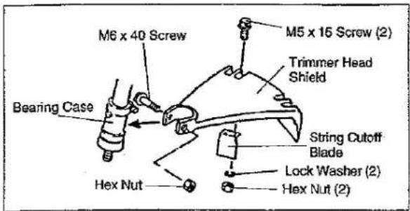 M6 x 40 Screw Bearing Case Hex Nut M5 x 16 Screw (2) Trimmer Head Shield String Cutoff Blade Lock Washer (2) Hex Nut (2)
