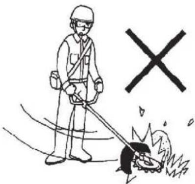 Illustration of a worker using a power tool with a crossed-out 'X' symbol, indicating environmental hazard or failure.