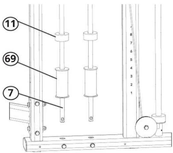 Technical diagram of a mechanical lifting device with numbered components and labeled parts