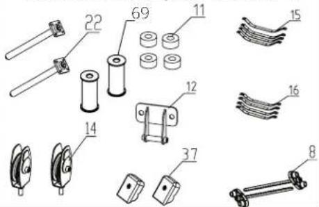Technical diagram of mechanical components with numbered parts, likely for assembly or manufacturing instructions