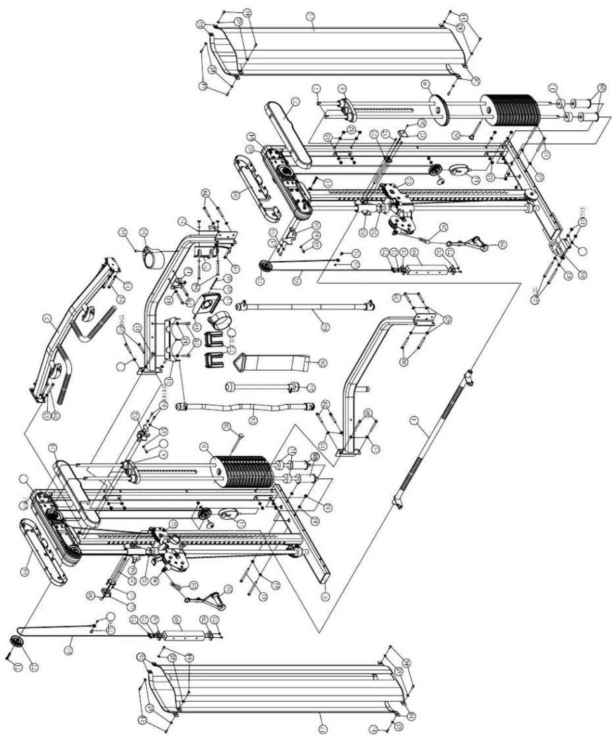 Technical schematic diagram of a mechanical assembly with numbered components and labeled parts