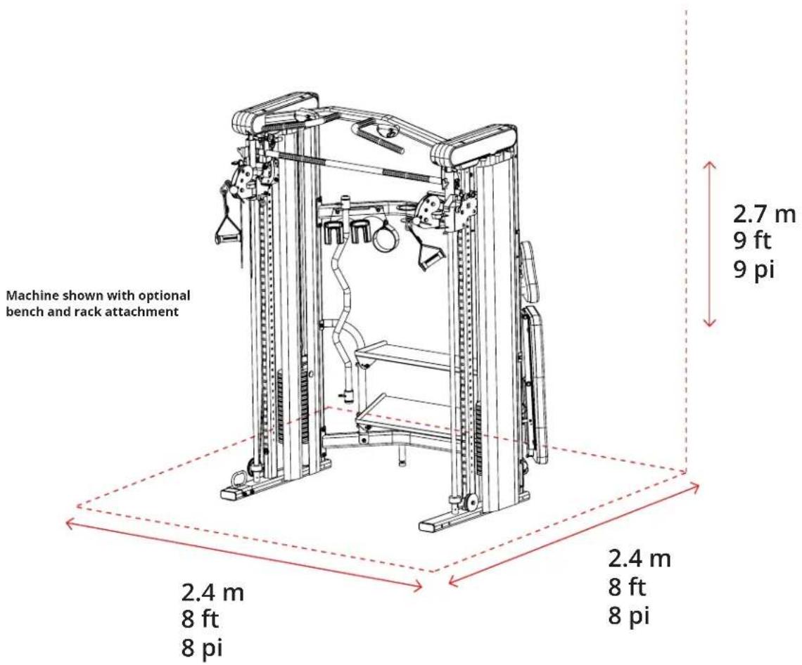 Machine shown with optional bench and rack attachment 2.7 m 9 ft 9 pi 2.4 m 8 ft 8 pi 2.4 m 8 ft 8 pi