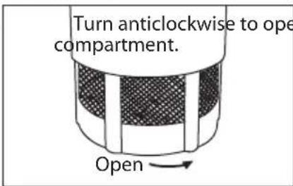 Turn anticlockwise to open compartment. Open