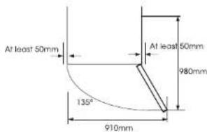 At least 50mm 135° 910mm 980mm At least 50mm