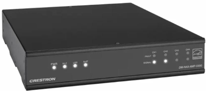 CRESTRON PWR Hi-Z LAN AsIP CH1 CH2 CH3 CH4 FAULT SIGNAL DM-NAX-AMP-X300
