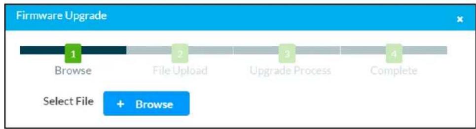 Firmware Upgrade 1 Browse 2 File Upload 3 Upgrade Process 4 Complete Select File + Browse