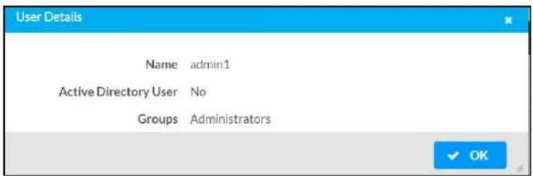 User Details Name admin1 Active Directory User No Groups Administrators ✓ OK