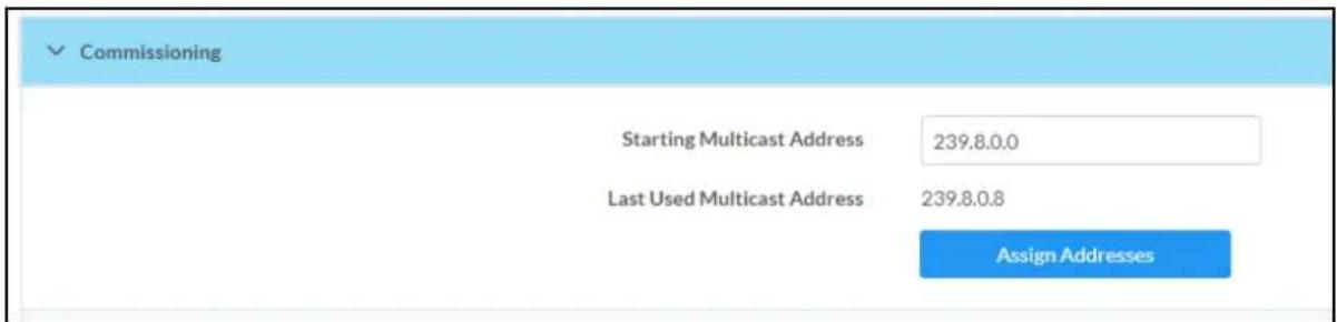 Commissioning Starting Multicast Address 239.8.0.0 Last Used Multicast Address 239.8.0.8 Assign Addresses