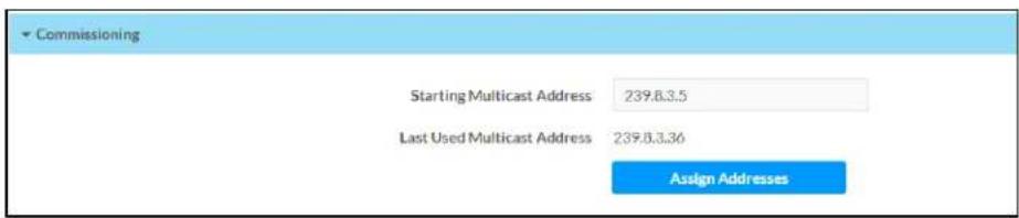 Commissioning Starting Multicast Address 239.8.3.5 Last Used Multicast Address 239.8.3.36 Assign Addresses