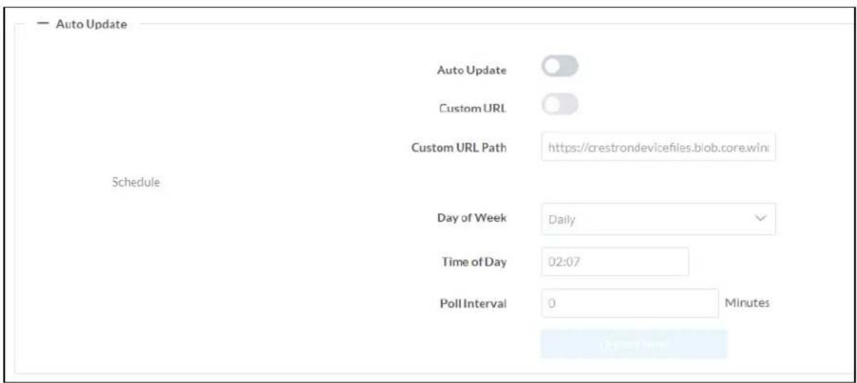 Auto Update Auto Update Custom URL Custom URL Path https://crestrondevicefiles.biob.core.win Schedule Day of Week Daily Time of Day 02:07 Poll Interval 0 Minutes