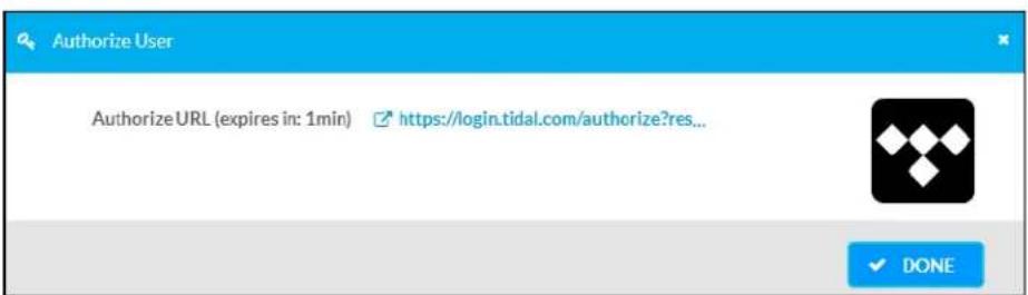 Authorize User Authorize URL (expires in: 1min) https://login.tidal.com/authorize?res... DONE