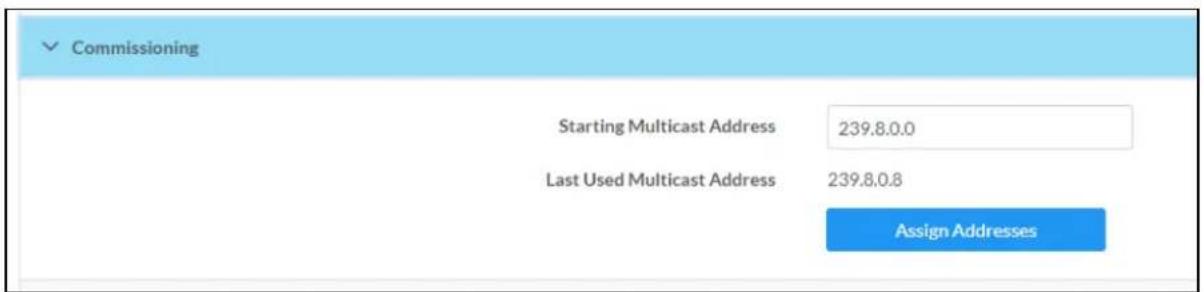 Commissioning Starting Multicast Address 239.8.0.0 Last Used Multicast Address 239.8.0.8 Assign Addresses