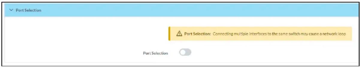 Port Selection Port Selection: Connecting multiple interfaces to the same switch may cause a network loop Port Selection