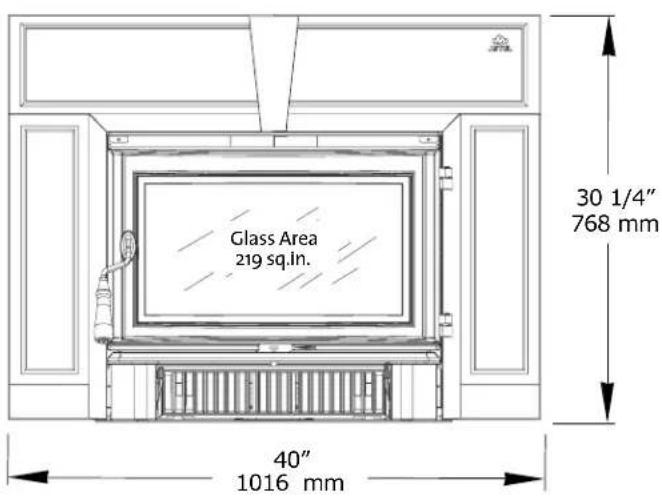 Glass Area 219 sq.in. 30 1/4" 768 mm 40" 1016 mm
