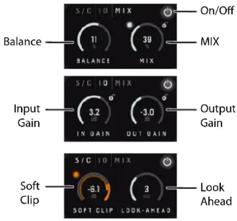 Balance S/C 10 MIX 11 39 MIX BALANCE MIX S/C 10 MIX 3.2 -3.0 IN GAIN OUT GAIN Output Gain Soft Clip S/C 10 MIX -6.1 3 SOFT CLIP LOOK-AHEAD Look Ahead