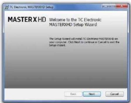 TC Electronic MASTERXHD Setup MASTERXHD Welcome to the TC Electronic MASTERXHD Setup Wizard The Setup Wizard will install TC ElectronicMASTERXHD on your computer. Click Next to continue or Cancel to exit the Setup Wizard. Back Next Cancel