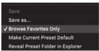 Save Save as... ✓ Browse Favorites Only Make Current Preset Default Reveal Preset Folder in Explorer