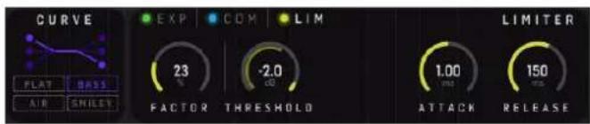 CURVE EXP COM LIM FLAT BASS 23 -2.0 AIR SMILEY CO FACTOR THRESHOLD LIMITER 1.00 150 ATTACK RELEASE