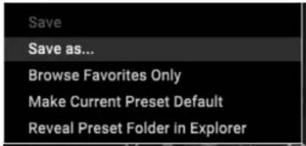 Save Save as... Browse Favorites Only Make Current Preset Default Reveal Preset Folder in Explorer