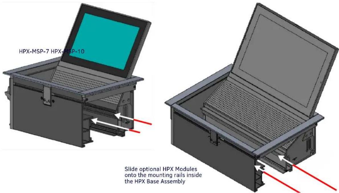 HPX-MSP-7 HPX-MSP-10 Slide optional HPX Modules onto the mounting rails inside the HPX Base Assembly