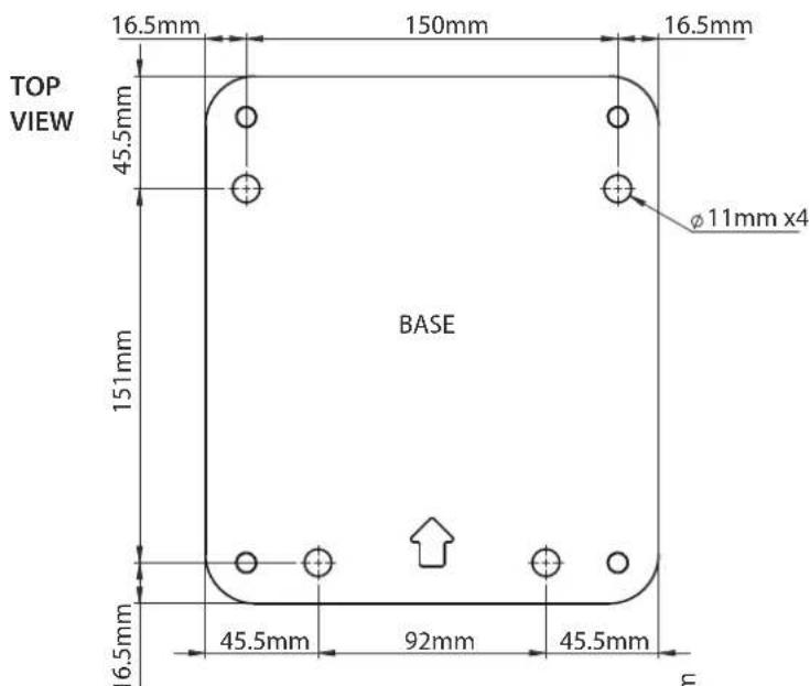 TOP VIEW 16.5mm 150mm 16.5mm 45.5mm φ11mm x4 151mm BASE 16.5mm 45.5mm 92mm 45.5mm E