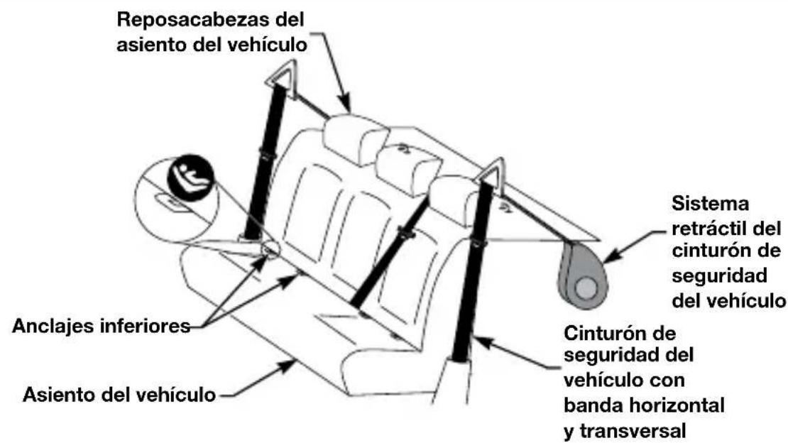 Reposacabezas del asiento del vehículo Anclajes inferiores Asiento del vehículo Sistema retráctil del cinturón de seguridad del vehículo Cinturón de seguridad del vehículo con banda horizontal y transversal